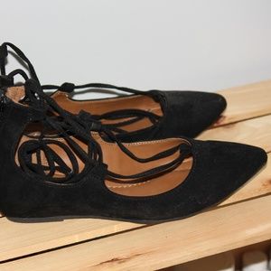 black tie up flats